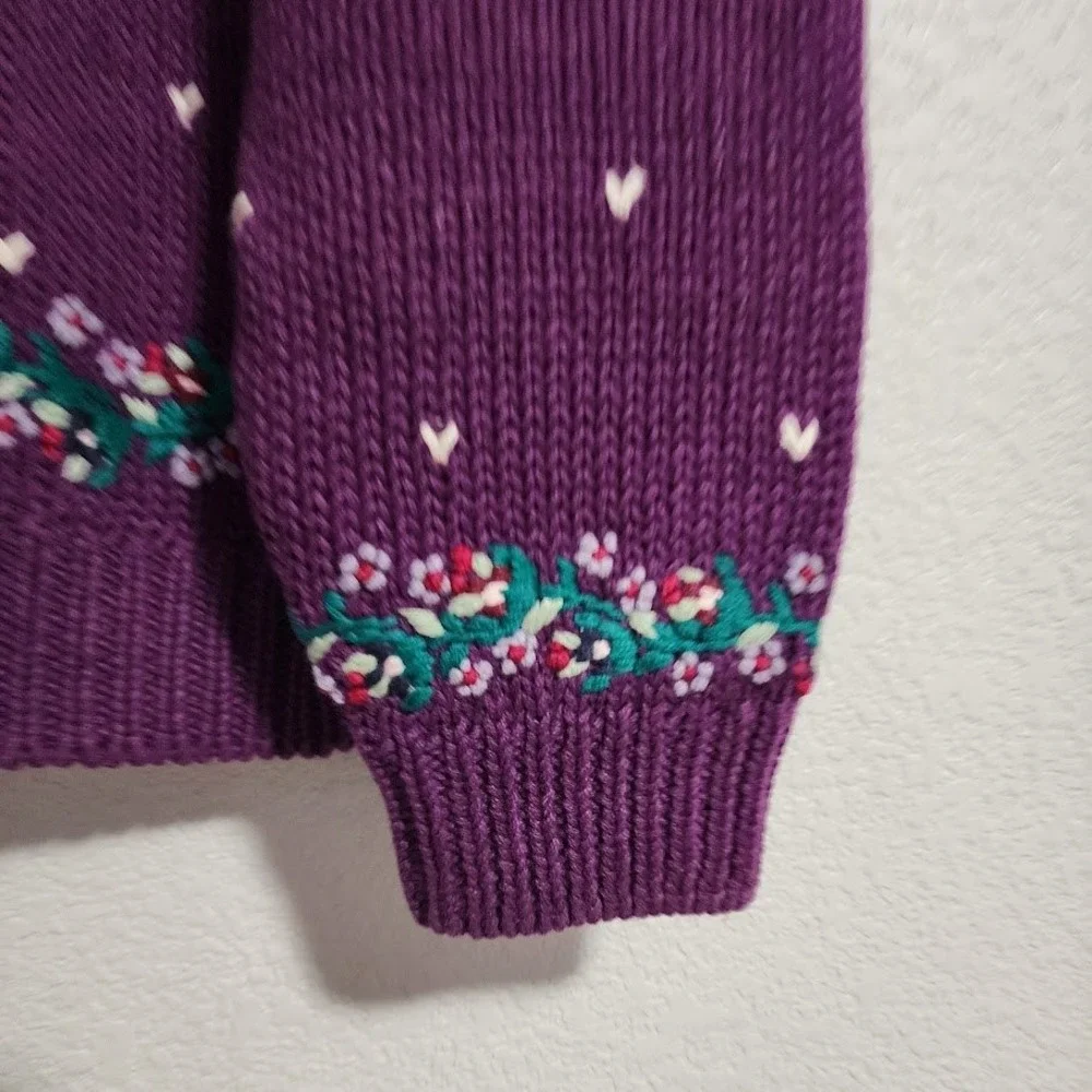CAPE ISLE KNITTERS VTG Purple Floral Embroidered Cardigan Grandmacore‎ S